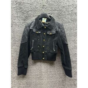 Marciano‎ By Guess Quilted Fox Fur Leather Biker Jacket Black Womens Size L